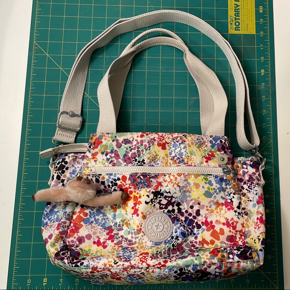 Kipling Elysia Multicolor Crossbody Bag Colorburst Pattern Monkey Key Chain